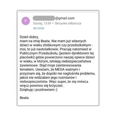 Akcja Bezpieczne Kawałki — treść maila od Beaty