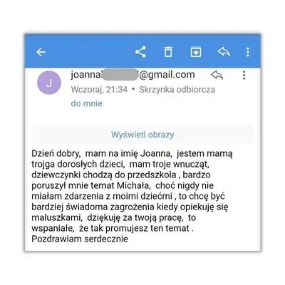 Akcja Bezpieczne Kawałki — treść maila od Joanny