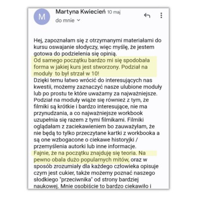 opinia Martyny na temat pakietu Oswajam Słodycze - 1 z 2 części opinii