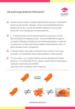 kartka z notatek z kursu o neofobii żywieniowej opisująca jak postrzega jedzenie kilkuletnie dziecko