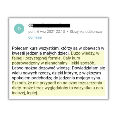 opinia o kursie o neofobii: ogrom wiedzy w przystępnej formie, większy spokój przy karmieniu syna