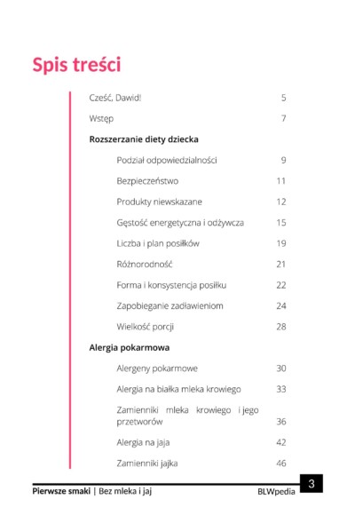 strona 3 ebooka "Pierwsze Smaki - Bez mleka i jaj - kompendium z jadłospisem"