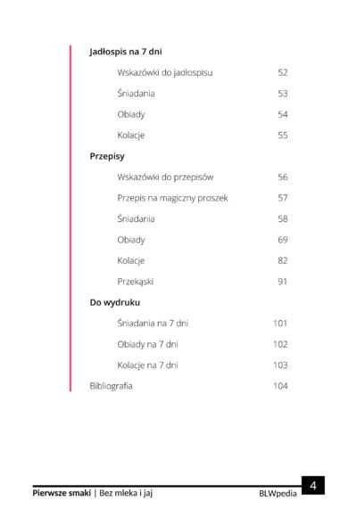 strona 4 ebooka "Pierwsze Smaki - Bez mleka i jaj - kompendium z jadłospisem"