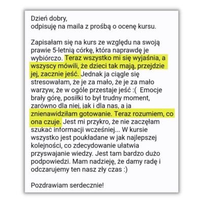 opinia o kursie o neofobii: zrozumienie dziecka, dużo podpowiedzi, dobrze poukładana wiedza